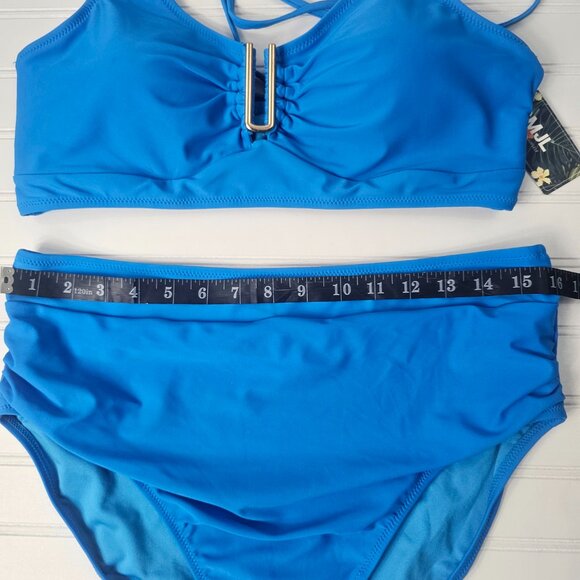 BMJL Women's Blue High Waisted U Cut Out Top Modest Bikini Set Size XL NWT - Picture 14 of 16